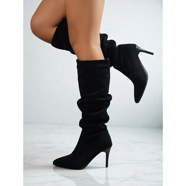 Women's Beige Faux Suede Slouch Knee High Boots with Stiletto Heel - Fashion Fall Footwear for Stylish Daily and Date Outfits 2026 - $50.51