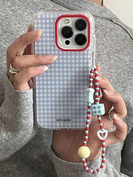 Blue Plaid Pattern Phone Case, Compatible With IPhone 16/17 Pro Max/17 Air/15/13 Pro/14/12/11 Plus, Contrast Color Bracelet Soft Case