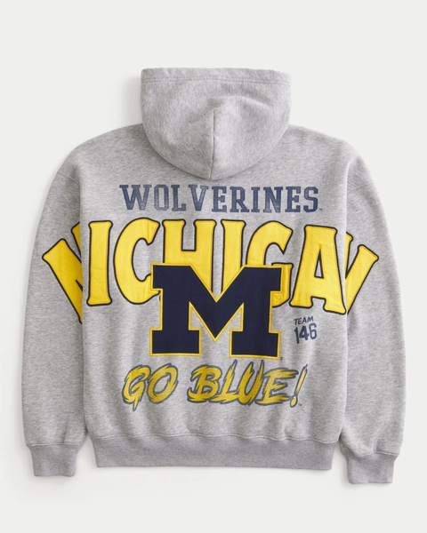 Boxy Zip-Up University of Michigan Wolverines Graphic Hoodie