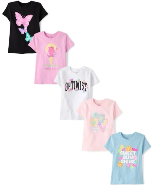 The Children's Place Girls' Summer Graphic T-Shirt 5-Pack