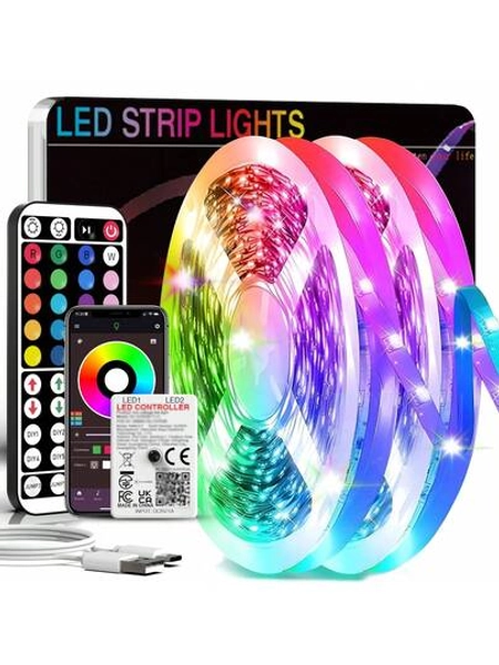16ft-100ft Led Strip Lights For Room Decor, With 44-Key Remote And App Control, Change Color In Sync With Music, Timing Setting, Adjustable Brightness, Led Lights For Bedroom, Living Room, Game Rooms, Kitchen,TV Backlight, Halloween Party Decor, Christmas Gifts