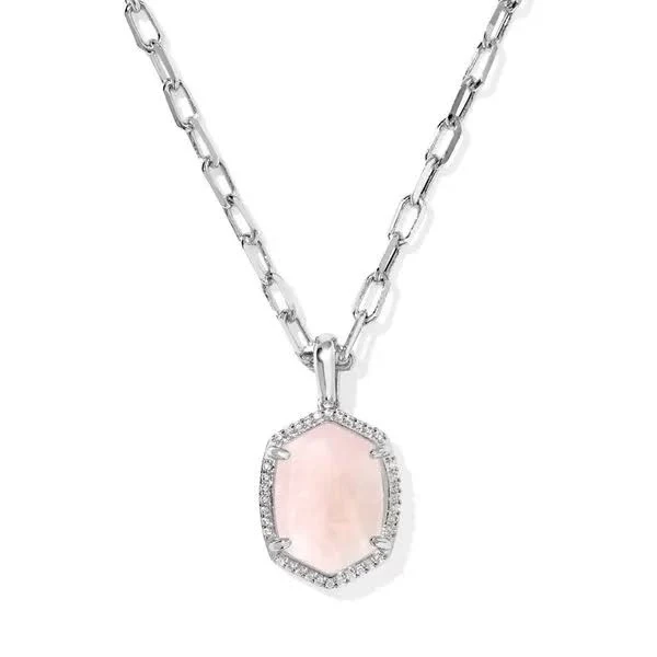 Kendra Scott Daphne Pave Frame Rose Quartz Pendant Necklace