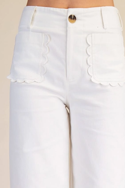Colette Wide-Leg Scallop Pocket Pants - White / L