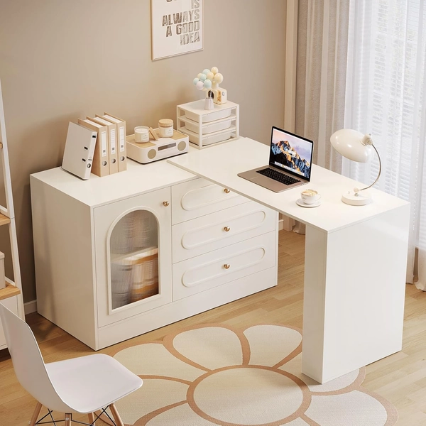 Tribesigns  78 inches L Shaped Desk with Storage Modern Corner Desk with 3 Drawers for Small Space Reversible L Shape Desk with Cabinet and Adjustable Shelves for Home Office Bedroom White