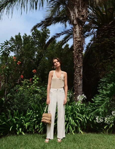 Cotton Rich Textured Straight Leg Trousers