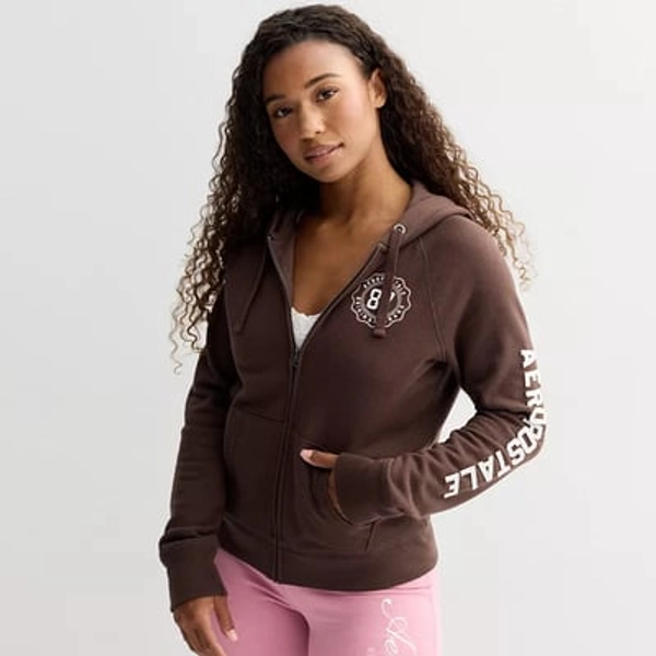 Juniors' Aeropostale Branded Full-Zip Hoodie, Girl's, Size: XS, Java