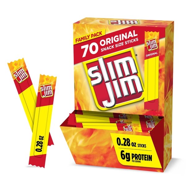 Slim Jim Smoked Jerky Snack Sticks, Original Flavor, 6g Protein Per Serving, Lunchbox Snacks, 0.28 oz. (70-Count) - Walmart.com
