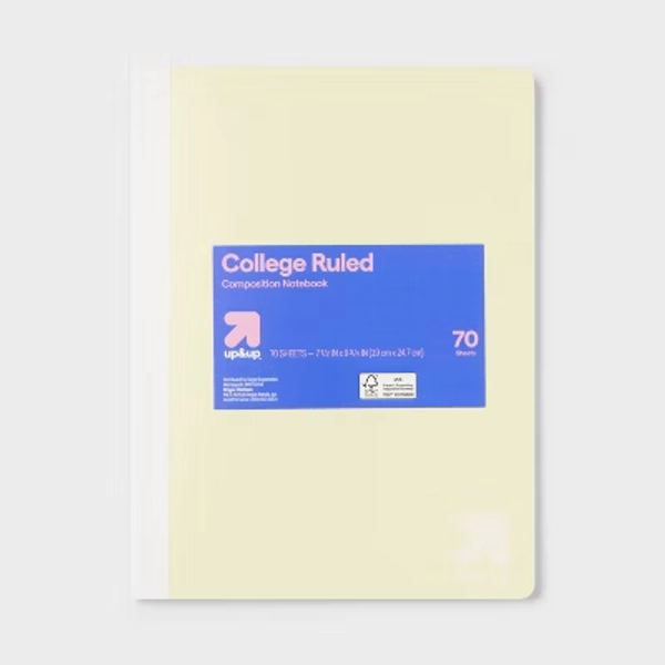 Composition Notebook 7.5"x9.75" Poly Cover 70 Sheets Pastel Yellow - up&up™