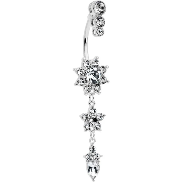Body Candy Triple Clear Flower Dangle Belly Ring