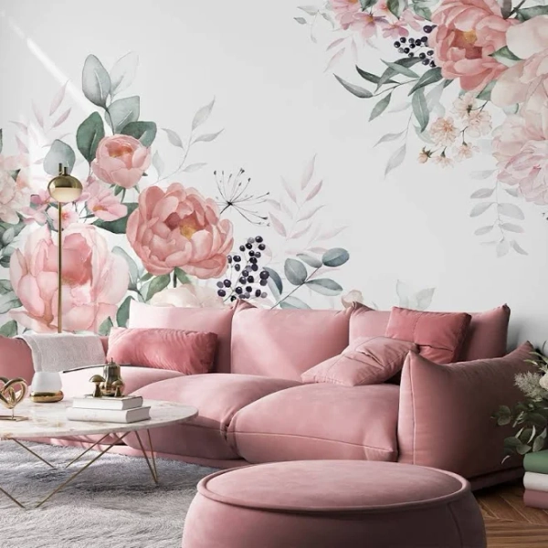 Soft Pink Flowers Bouquet Wall Mural