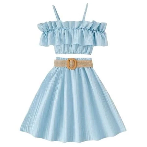 RTKFRFLM Girls Summer Outfits Sleeveless Solid Color Ruffles Tops Skirt With Belt 3Pcs Outfits Clothing Set,Size 9 Years-10 Years, Infant Boy's, Size: