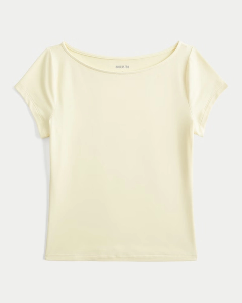 Short-Sleeve Seamless Fabric Slash-Neck T-Shirt