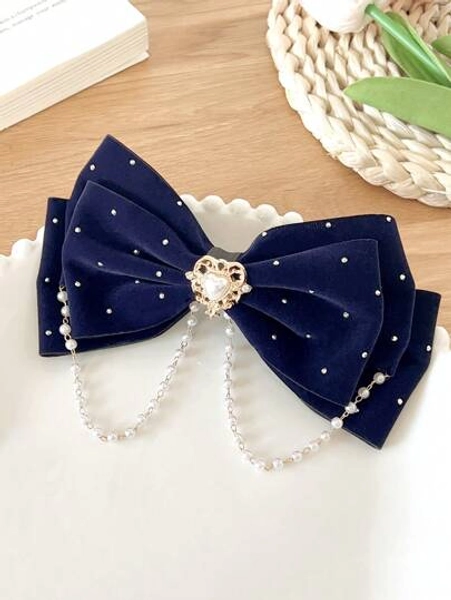 1pc Girls Fashion Faux Pearl & Rhinestone Decor Butterfly Clips, No Card Package