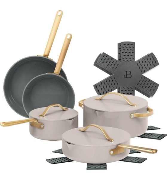 Beautiful 12-Piece Ceramic Nonstick Cookware Set, Pots and Pans with Strainer Lids