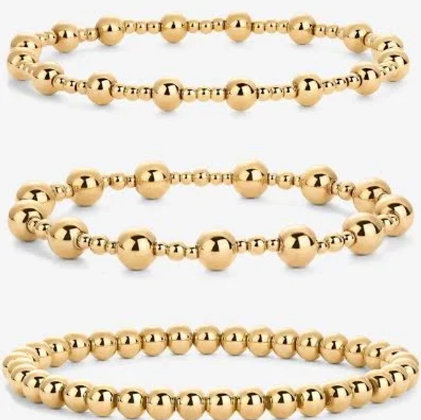 Ball Beaded Bracelet Trio White Gold