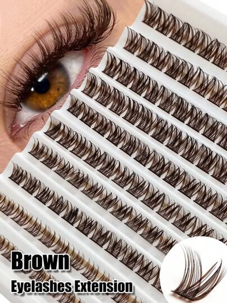 Rikuaild 120 Pcs D Curl Brown Natural Eyelashes Extension Thick False Eyelashes, Soft Fluffy And Wispy Faux Mink Lashes, For Daily Style Eye Makeup Suitable For Easter, Mother's Day, Back-To-School Season, Birthday Gifts Reusable Brown Individual Lashes Makeup Lash Clusters, Eyelash Clusters, Individual Eyelashes, Lashes, Fake Lashes