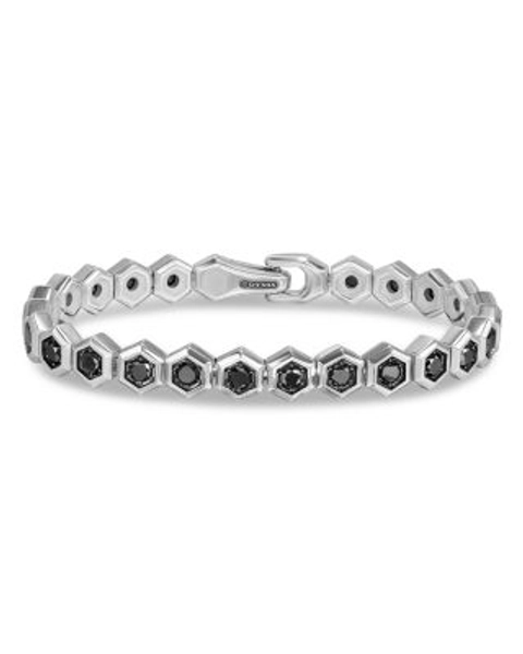 Men's Hex Pavé Tennis Bracelet in Sterling Silver with Black Diamonds, 8mm