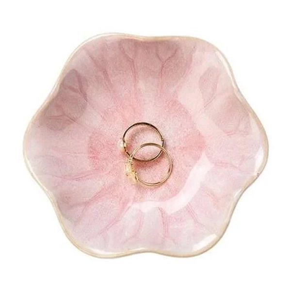 2pcs Lotus Leaf Shape Ring Holder Dish, Small Key Bowl, Ceramic Trinket Tray Jewelry Dish Organizing, Women's, Pink