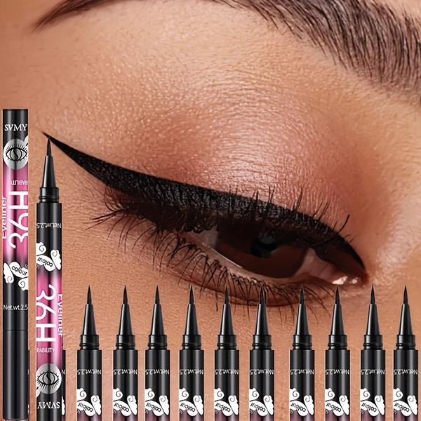 12pcs Black Liquid Eyeliner Pens - Beginner-Friendly, Smudge-Proof, Waterproof, Long-Lasting Eye Makeup For Bold & Dramatic Look Christmas Gifts