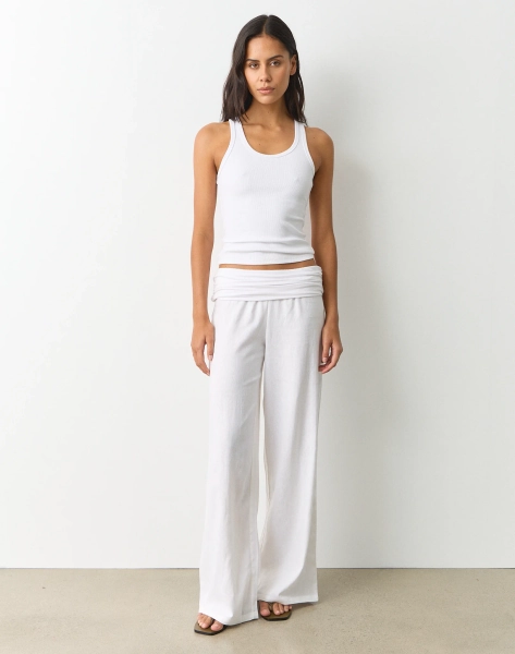 Fold Over Linen Blend Pant