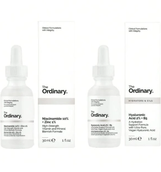The Ordinary Paquete de cuidado de la piel para todo tipo de pieles - Ácido hialurónico 2% + B5 30ml/1fl.Oz, Niacinamida 10% + Zinc 1% 30ml/1fl.Oz,30