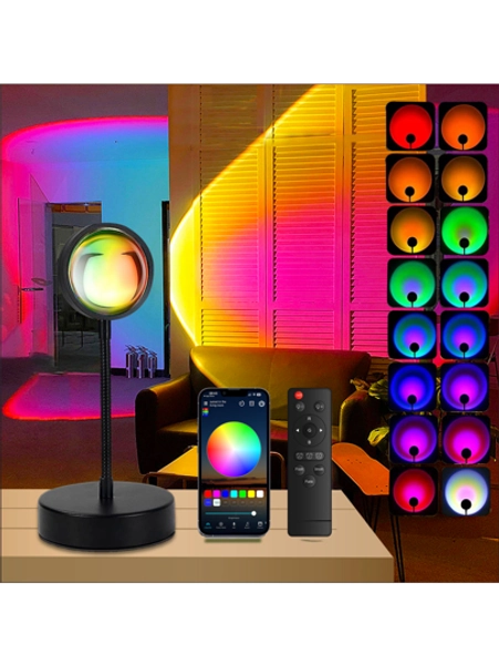APP& Remote Control Sunset Lamp Projector Led Lights For Room Bedroom Night Light RGB Lights Table Lamp Mood Lighting Home Living Room Halloween Decor Christmas Gifts For Women Countertop Multicolor Dimmable 16 Modes