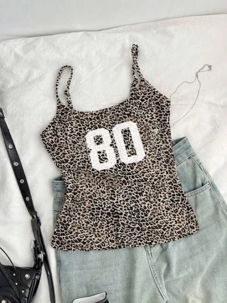 SHEIN Girls Kids Leopard Letter Camisole
