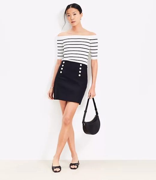 Stripe Ribbed Off The Shoulder Sweater