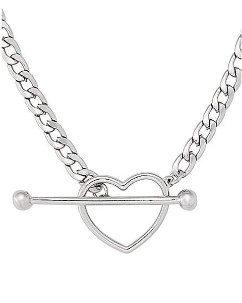 Kayla Malecc Silver Heart Toggle Barbell Choker Necklace