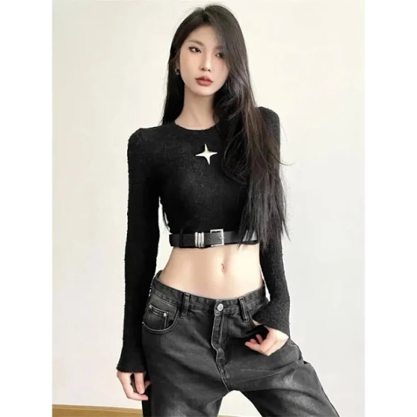Litlookz Studio Y2k Star Belted Crop Top
