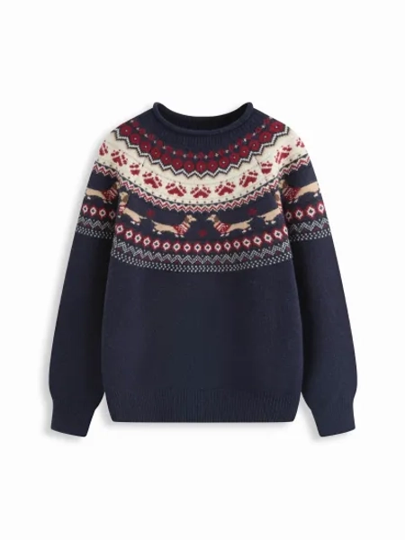 Dachshund Detail Round Neckline Oversized Sweater 