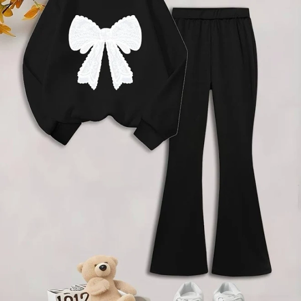 Girls Lace Bow Print Set