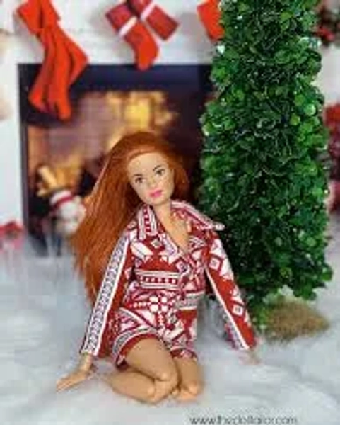 Red flannel pajamas for barbie doll 1/6 scale clothes
