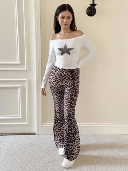 SHEIN Teen Girl Off Shoulder Star Leopard Outfit
