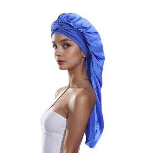 Women's Satin Long Bonnet Sleep Cap with Stretch Turban Band