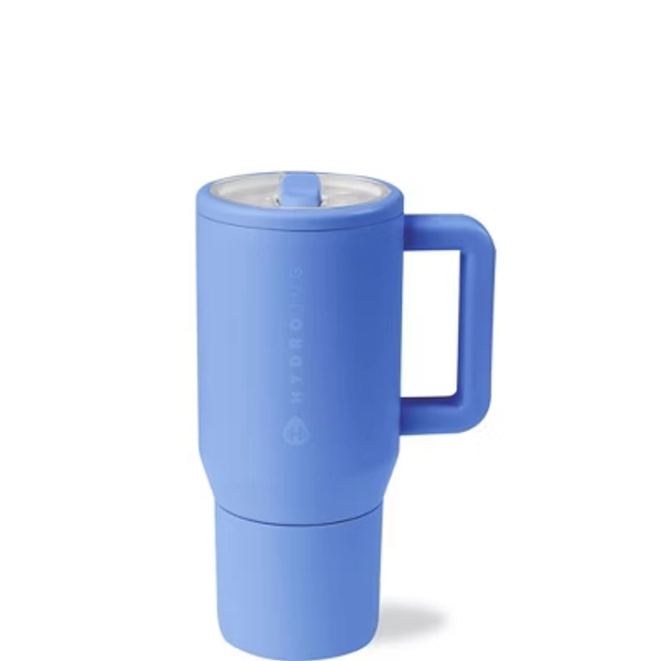 HydroJug Traveler - Water Bottle with Handle & Flip Straw - Leak Resistant Tumbler, Insulated, Stainless Steel & Rubber Base - 20 oz, Light Blue