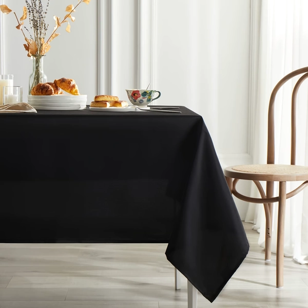 Wedding Polyester Party Hemming Edge Black Tablecloth Wholesale Plain Woven Table Cover Rectangle Square Custom Table Cloth