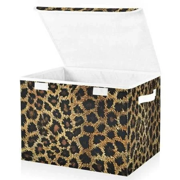 Ryvnso Leopard Pattern Large Lidded Foldable Storage Baskets Cubes Boxes Lids Bin for Home