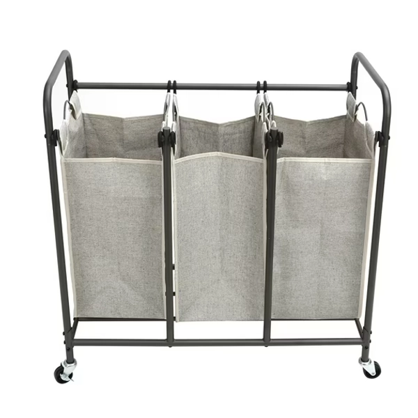 Better Homes & Gardens Laundry Sorter and Hamper, Metal Rolling Cart with 3 Removable Fabric Bins, Grey