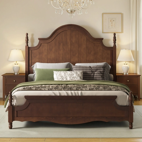 Bilal Traditional King Size Solid Wood Four Poster Bed,Walnut
