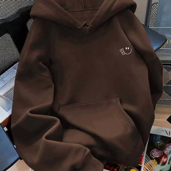Women's Casual Joyful Face Print Pullover Hooded Fashion Sweatshirt for Autumn/Winter