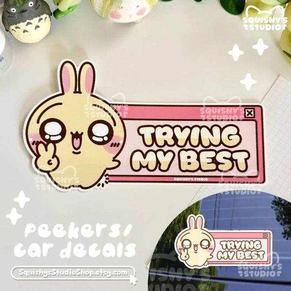 Trying My Best USAGI Chiikawa Car Decal Bumper Sticker | Kawaii Car Decal Bumper Stickers | Kawaii/funny/cute Stickers - Etsy