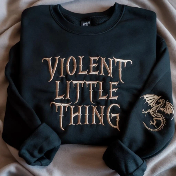Embroidered Violent Little Thing Sweatshirt, Basgiath War College, Dark Academia, Xaden Riorson Sweater, Fourth Wing Fan Sweatshirt