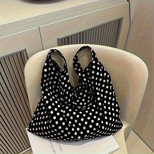 Lady's Dark Black Polka Dot Shoulder Bag - Large Capacity Foldable Crossbody Bag, with Adjustable Shoulder Strap, a Multi-functional Single Shoulder Bag Suitable for Both Casual and Formal Occasions