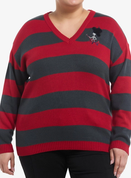 Adventure Time Marceline The Vampire Queen Stripe Girls V-Neck Sweater Plus Size