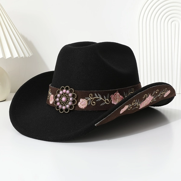 One Embroidered Gemstone Inlaid Western Cowboy Hat Designed for Both Men And Women, Perfect for Parties, Performances, Outdoor Riding, And Casual Outings