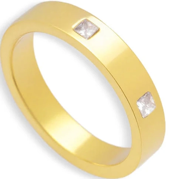 18K Gold Plated Stainless Steel Square Crystal Flat Band Ring