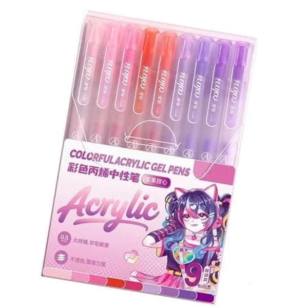 Lerpwige 9Pcs Multipurpose Acrylic Gel Pen 0.8mm Multicolored Retractable Gel Pen For Art Drawing Doodling Sketching Note Taking, Sweetheart