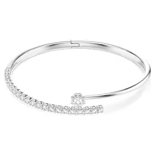 Matrix bangle, Round cut, White, Rhodium plated