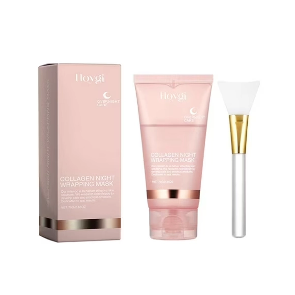 1Pc Collagen Overnight Wrapping Mask with Brush, Peel Off Facial Mask with Hydrolyzed Collagen to Support Skin Hydration Elasticity 2.65Oz